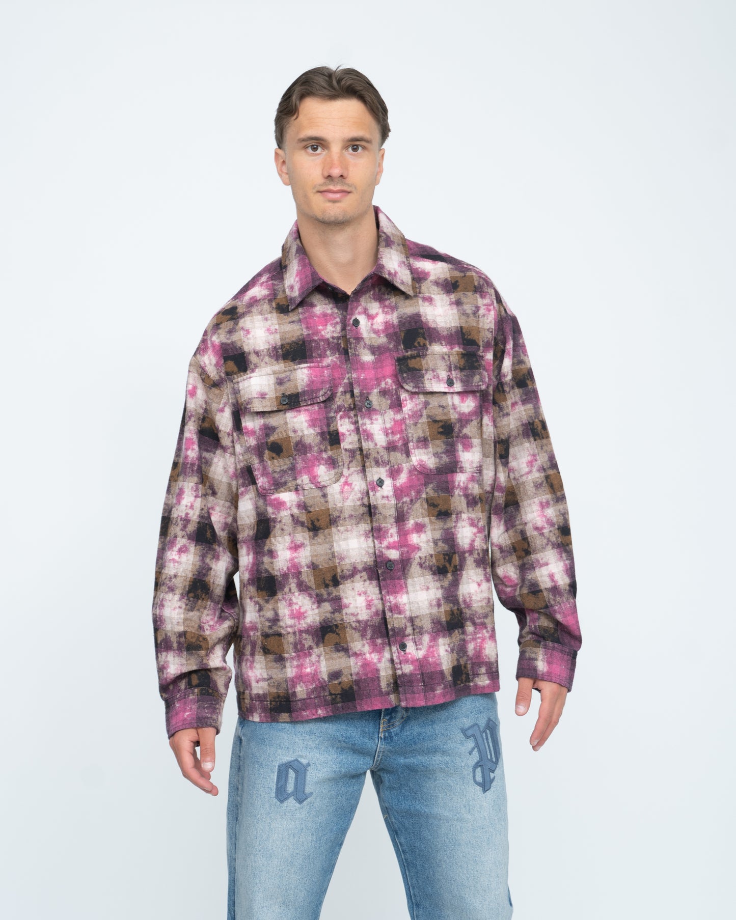 Curved Logo Check Shirt L/S Fuchsia