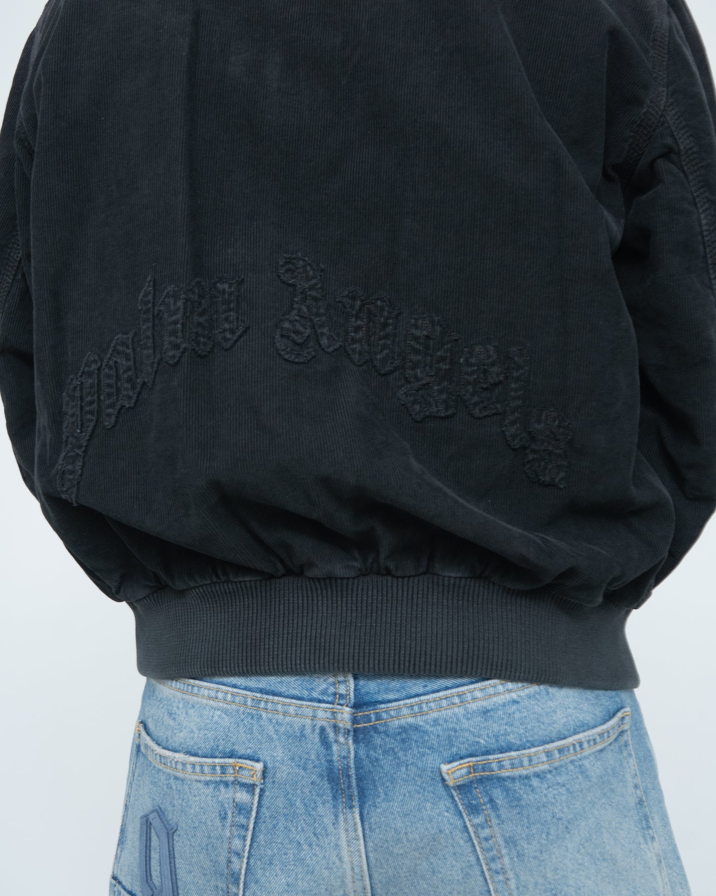 Curved Logo Corduroy Bomber Black