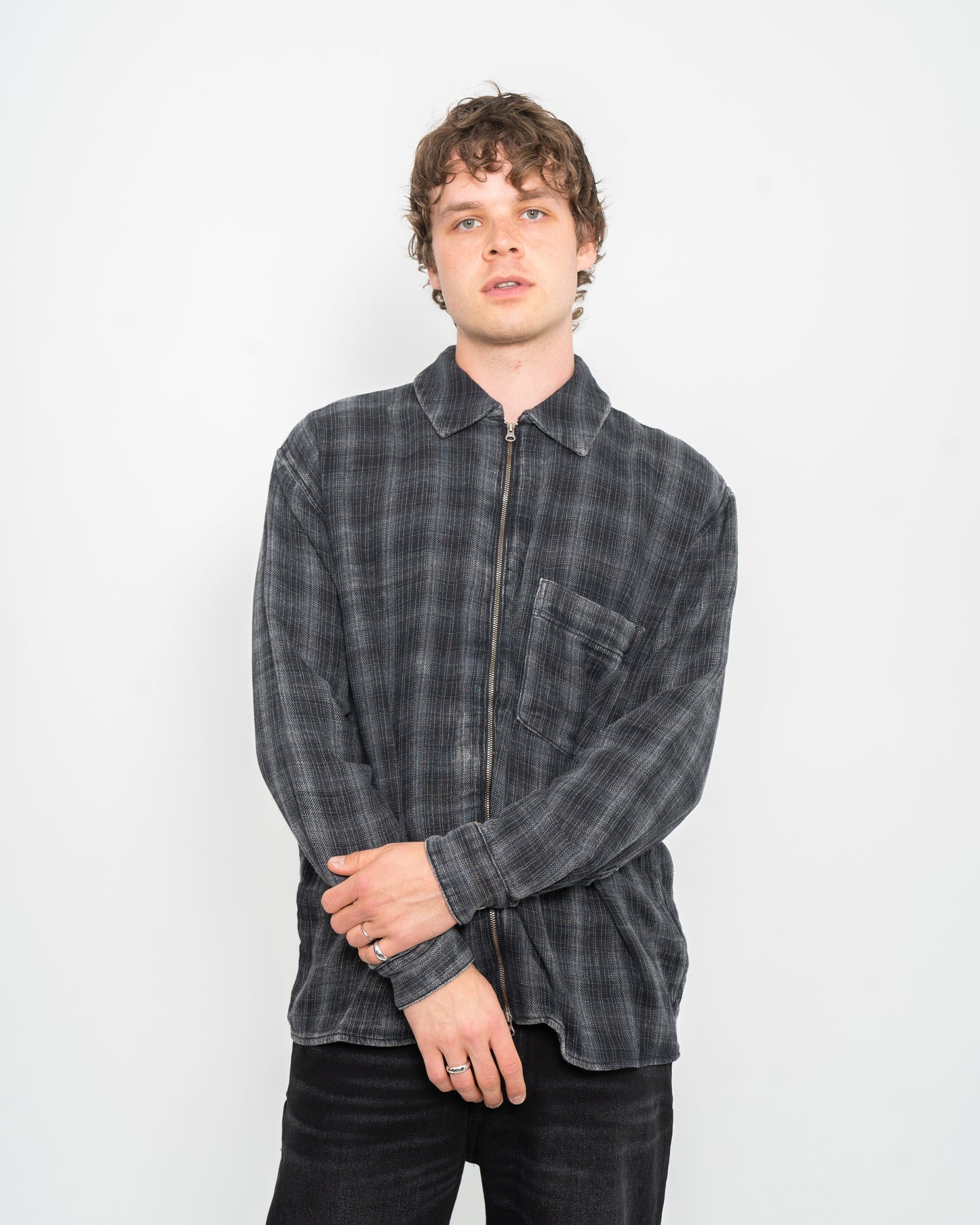 Zayne Zip Shirt Bleached Black