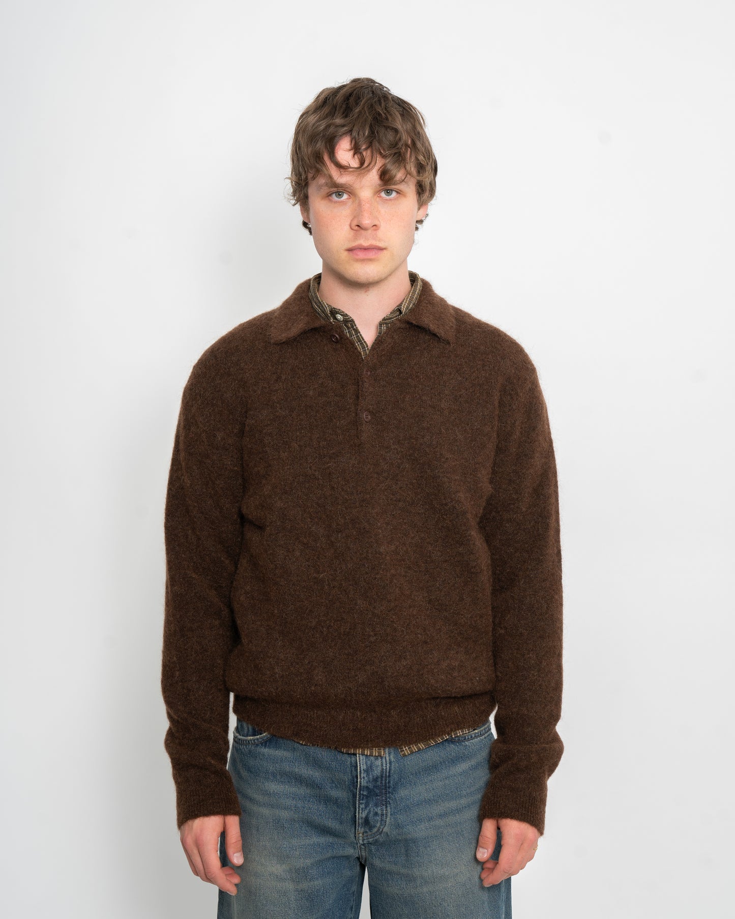 Mohair Knit Polo Brown