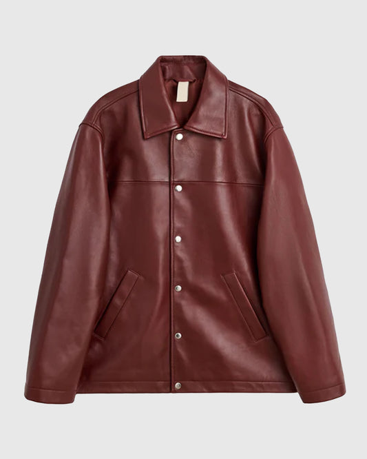 Coach Leather Jacket Burgundy