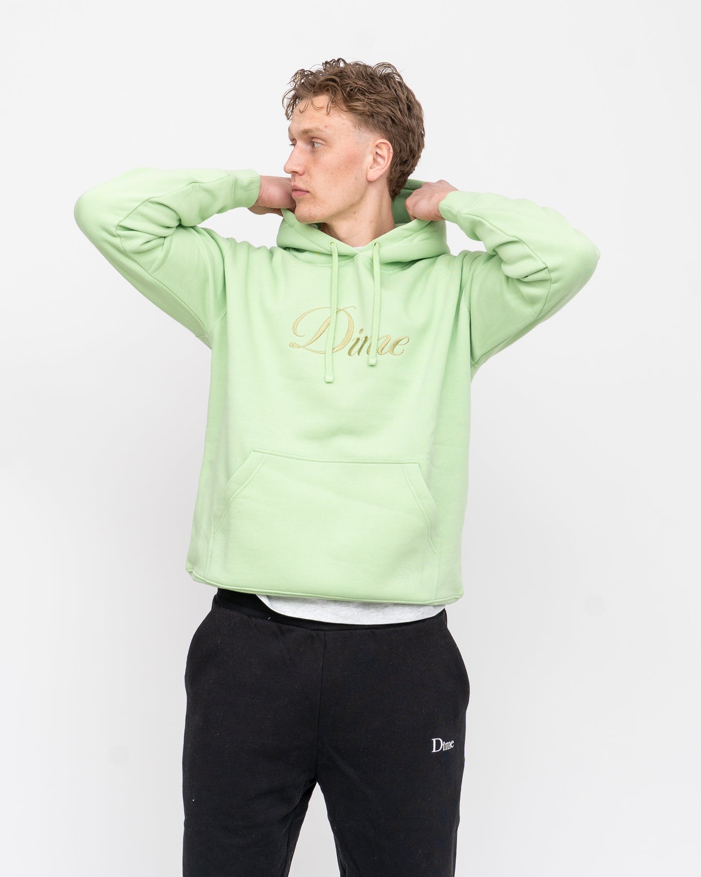 Cursive Logo Hoodie Sage Green