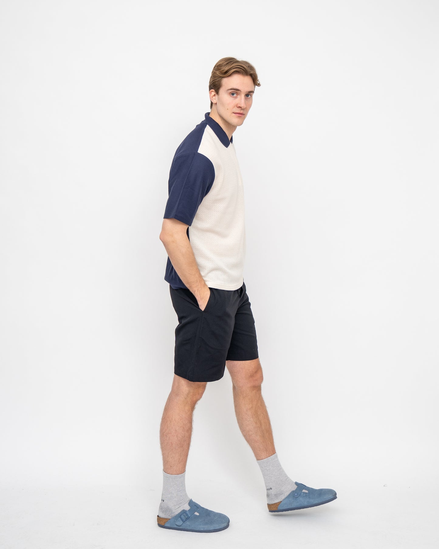 Textured Zip Polo White/Blue