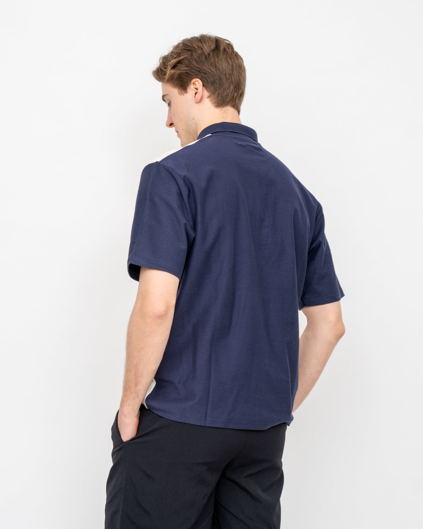 Textured Zip Polo White/Blue