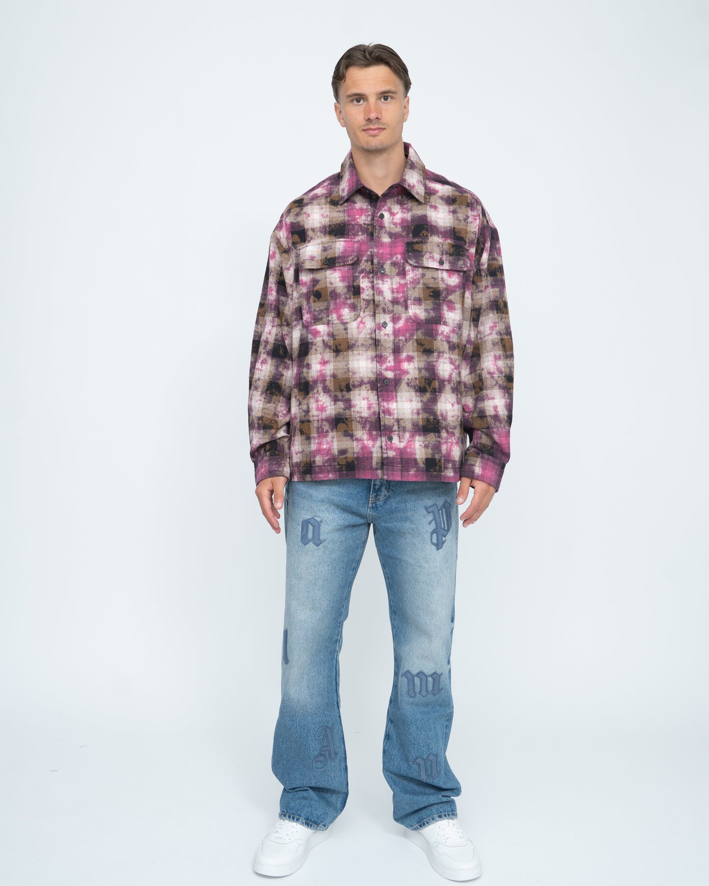 Curved Logo Check Shirt L/S Fuchsia