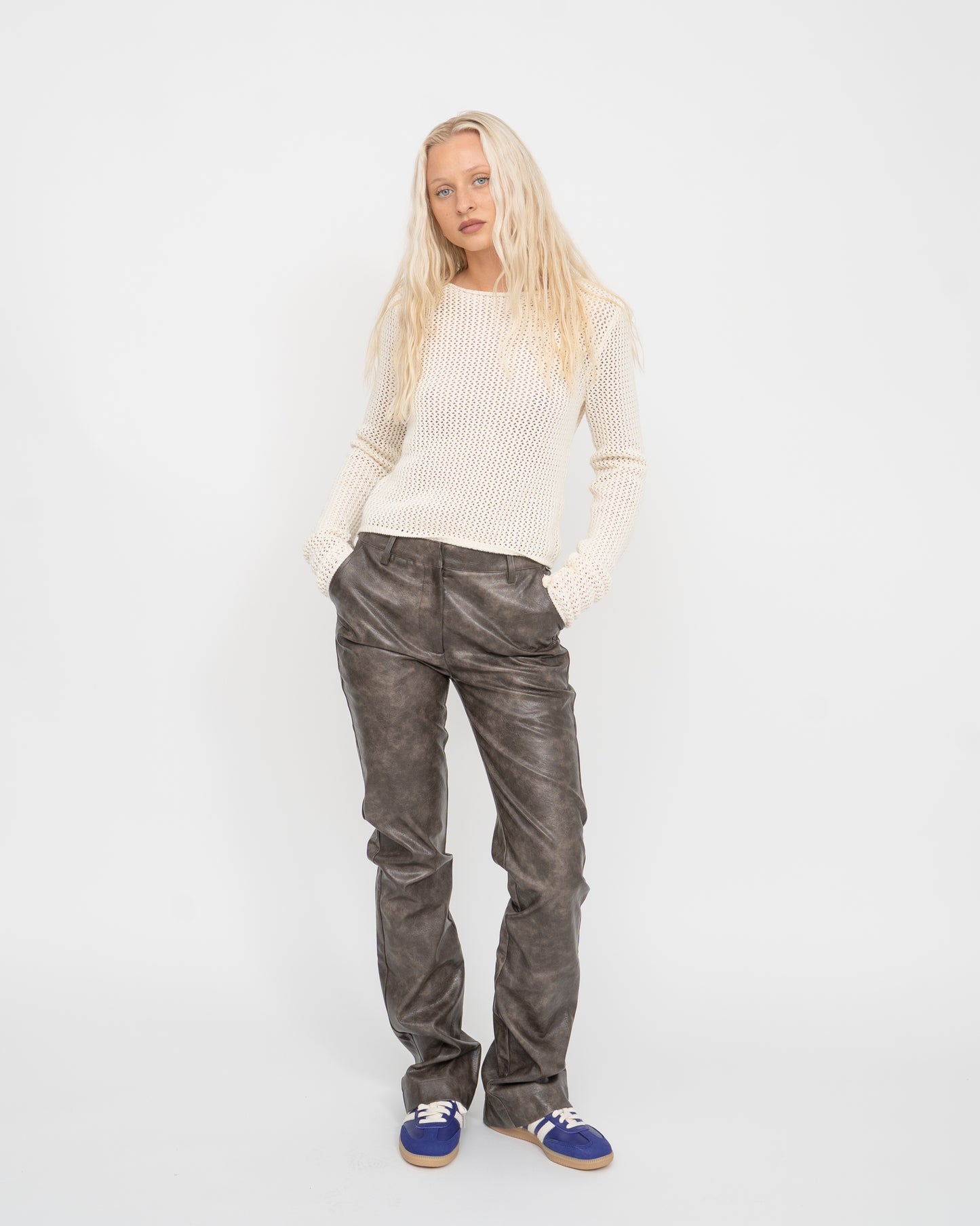 Faux Leather Trousers Warm Brown