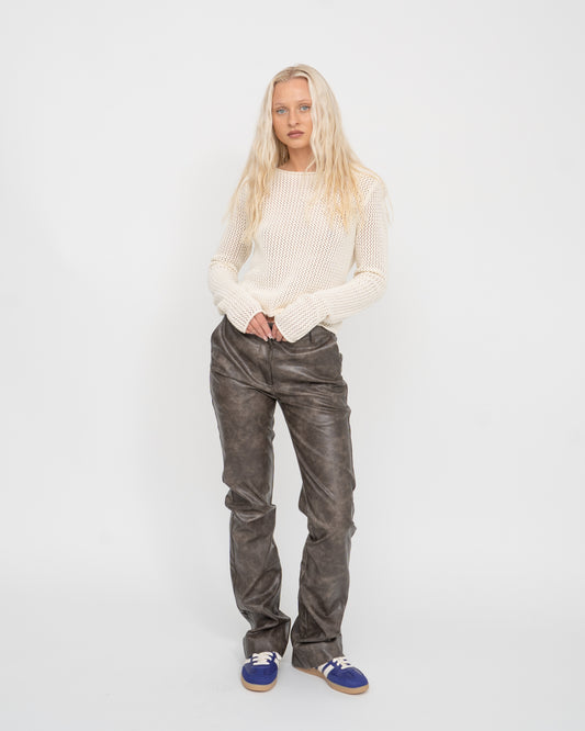 Faux Leather Trousers Warm Brown