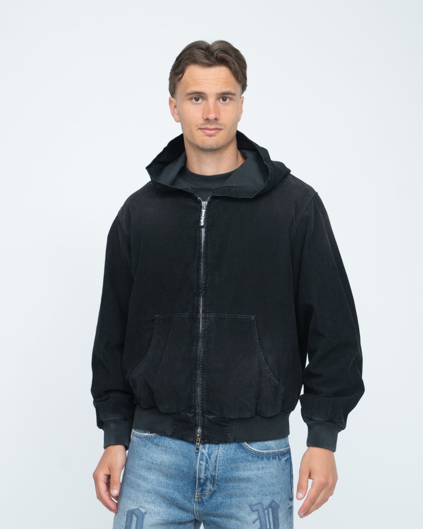 Curved Logo Corduroy Bomber Black