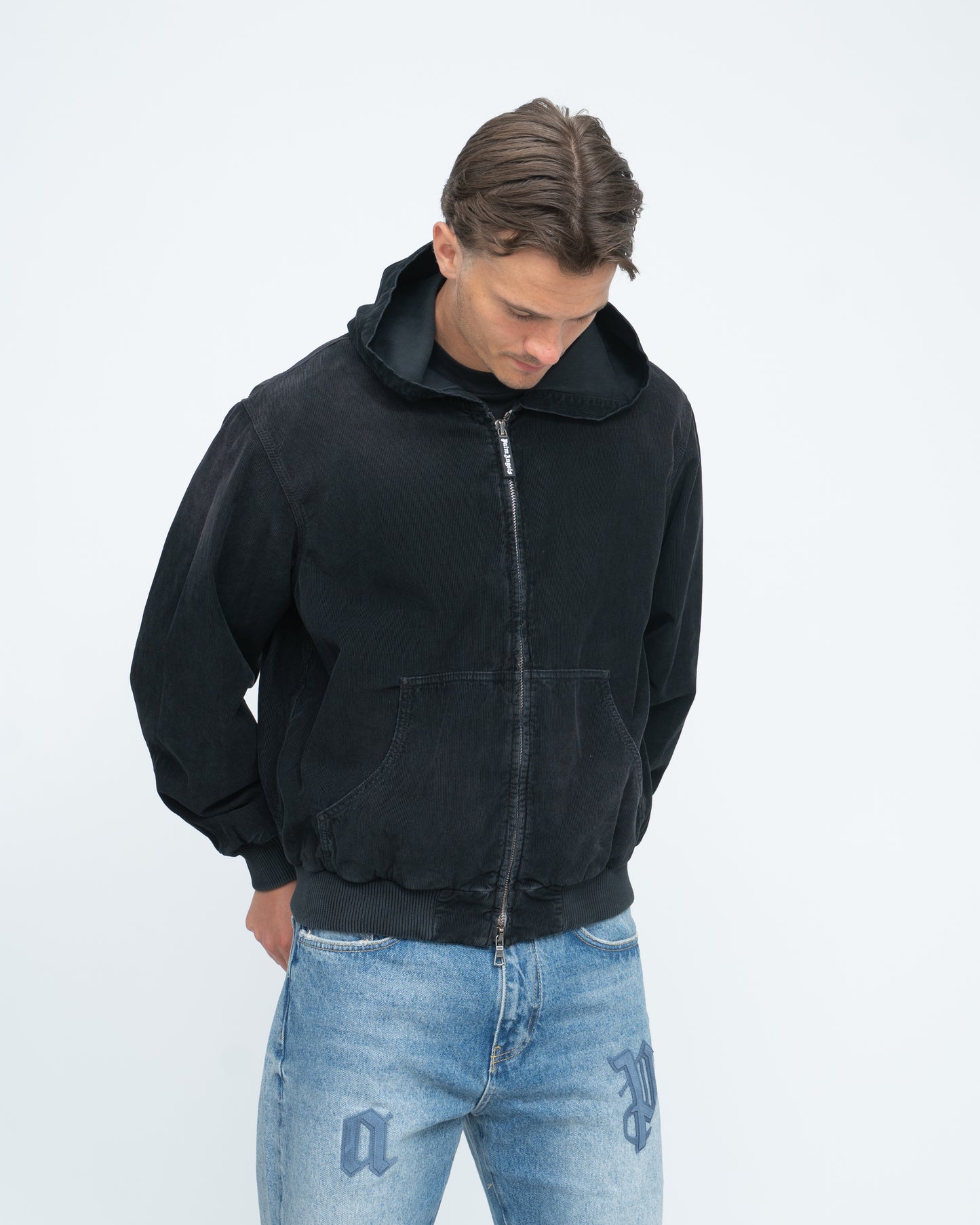 Curved Logo Corduroy Bomber Black