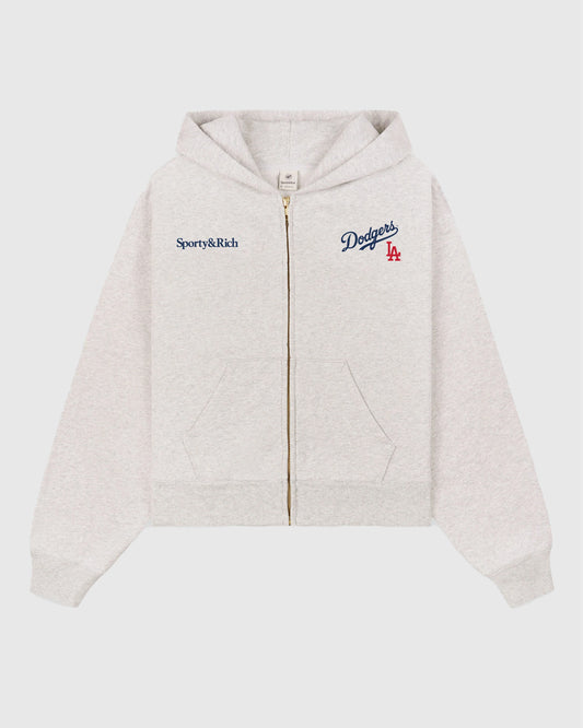 Dodgers Serif Cropped Zip Hoodie Heather Gray