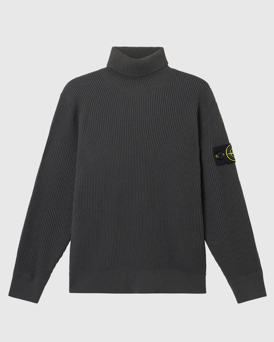 Full Rib RWS Wool T-Neck Lead Gray