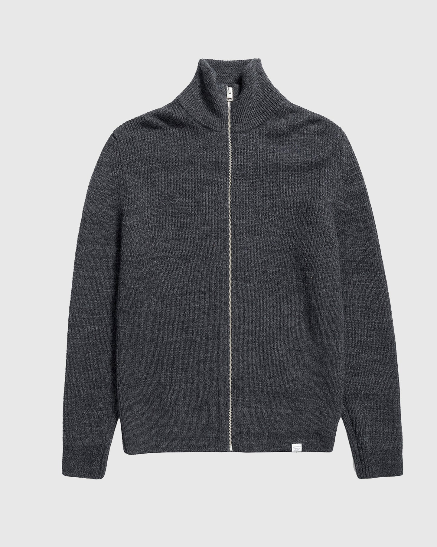 Hagen Wool Cotton Rib Full Zip Dark Grey