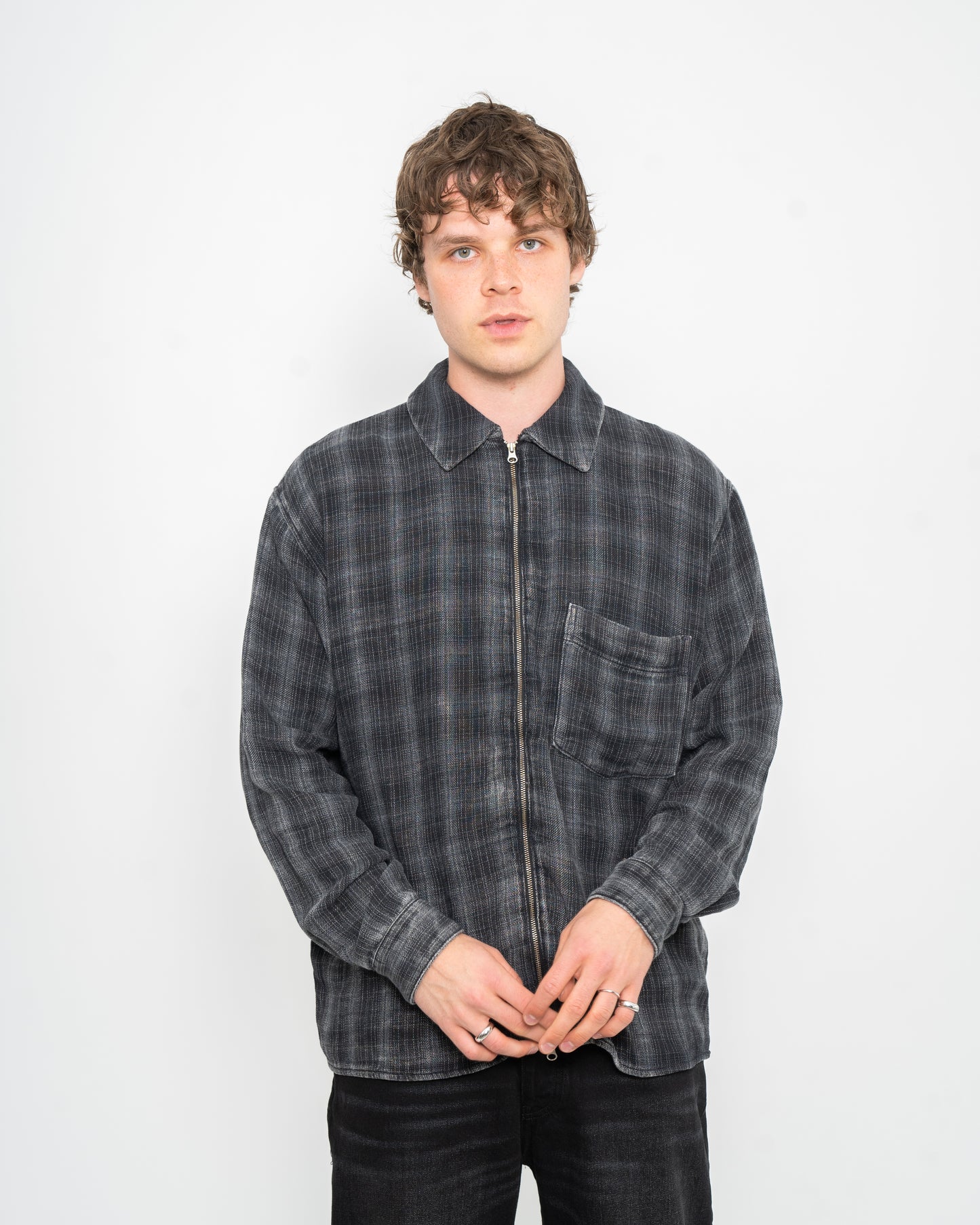 Zayne Zip Shirt Bleached Black