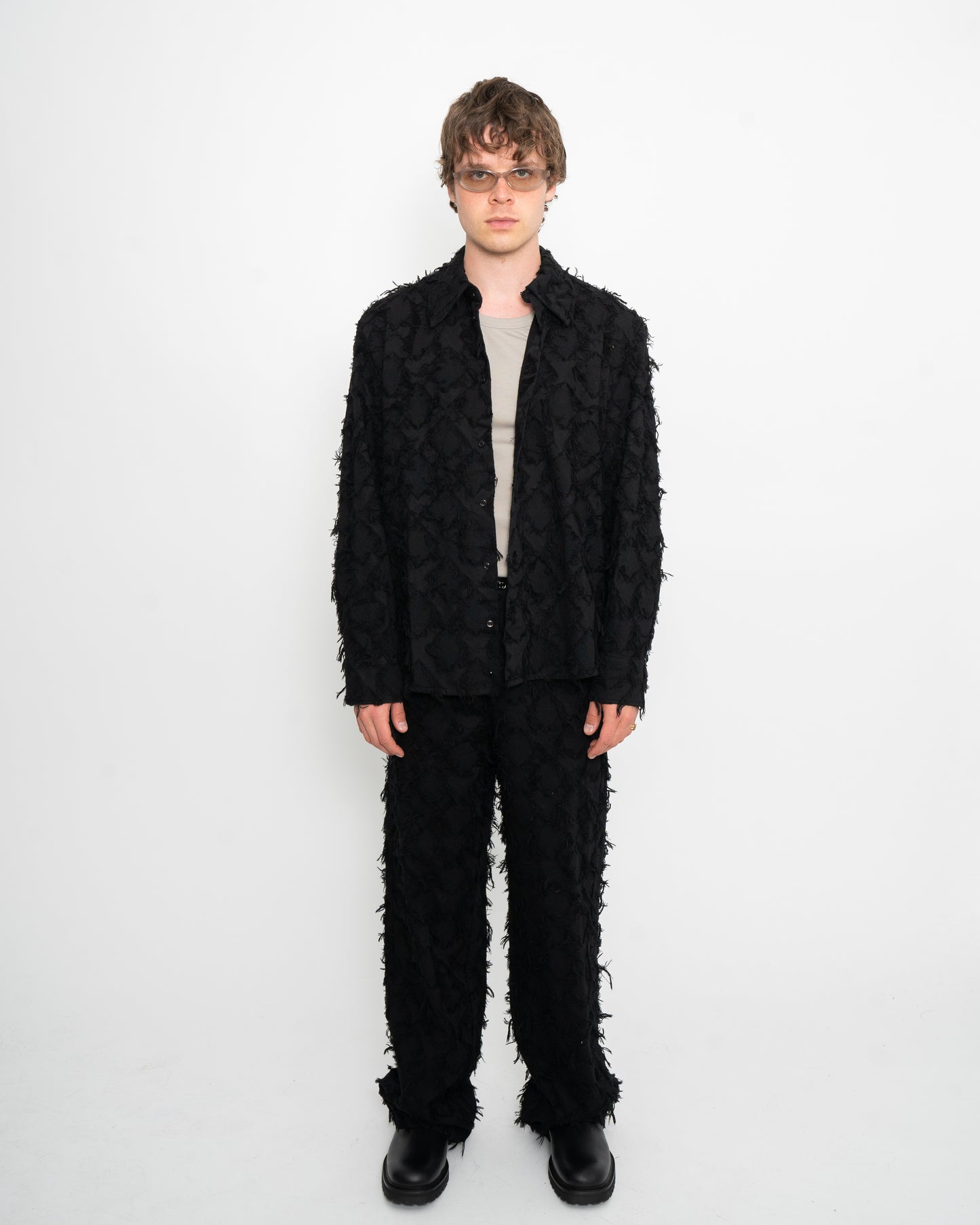 Nikos Jeans Fringed Black Twill