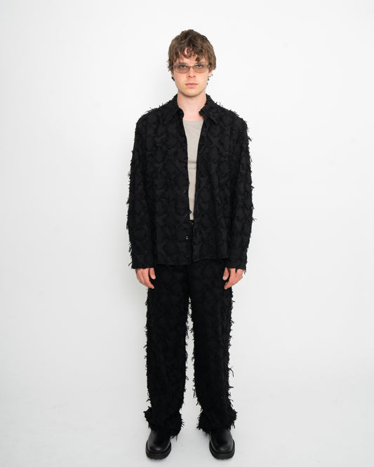 Nikos Jeans Fringed Black Twill