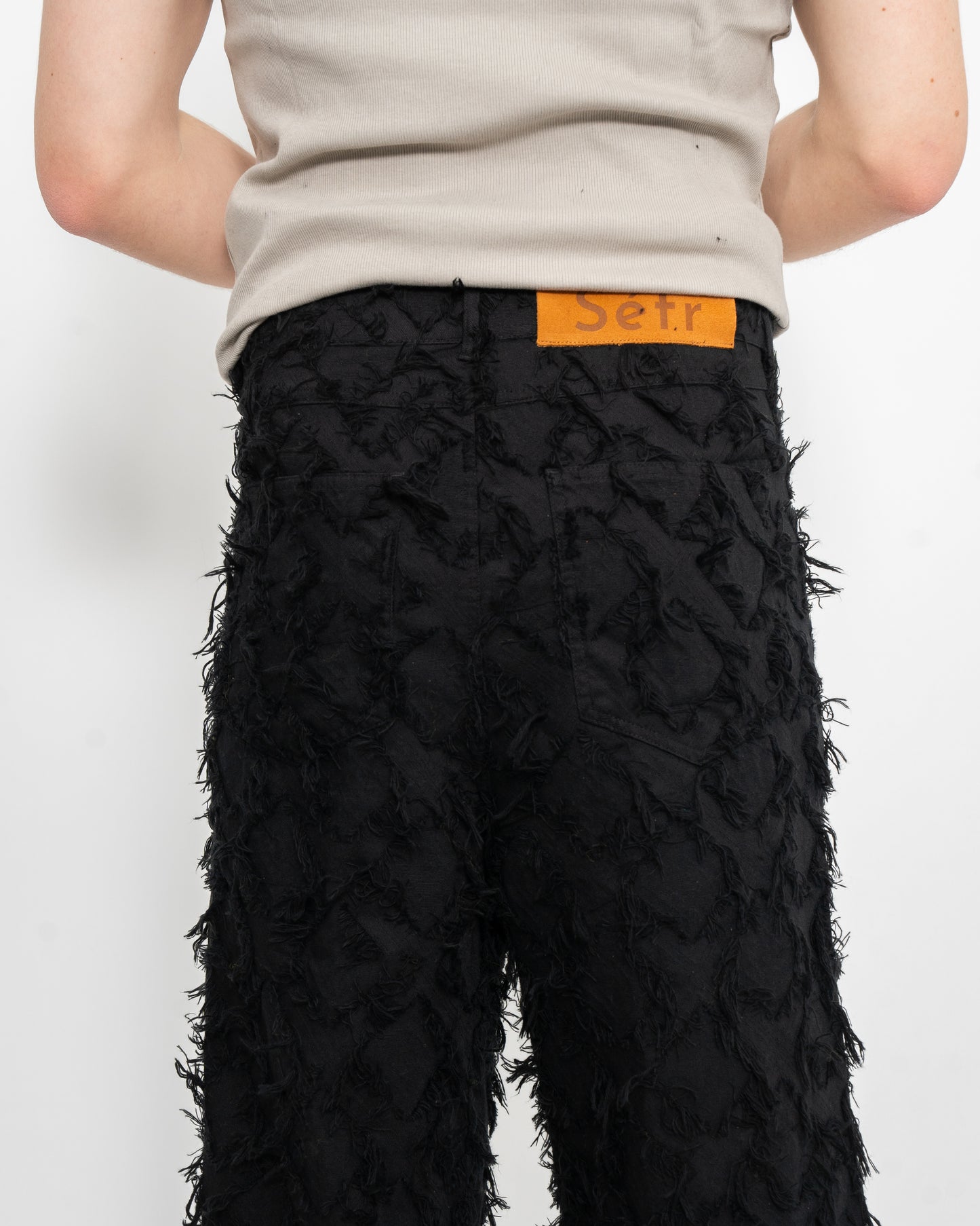 Nikos Jeans Fringed Black Twill