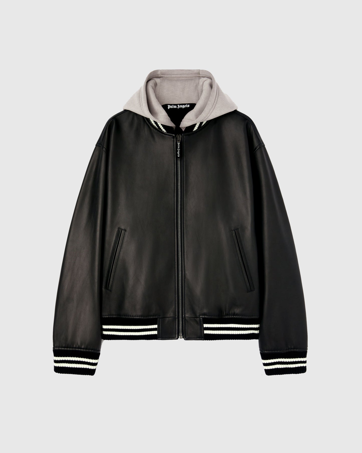 Curved Logo Leather Bomber Black