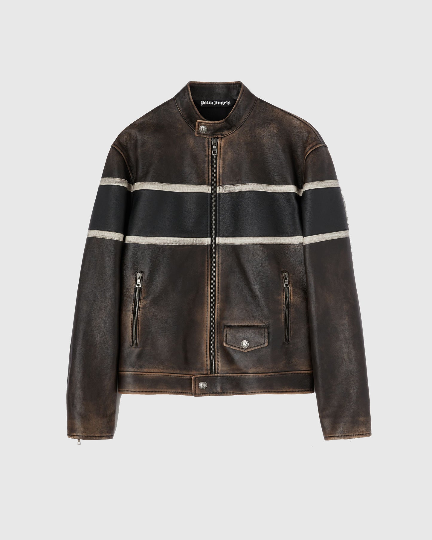 Crystal Pin Up Leather Biker Brown