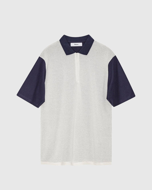 Textured Zip Polo White/Blue